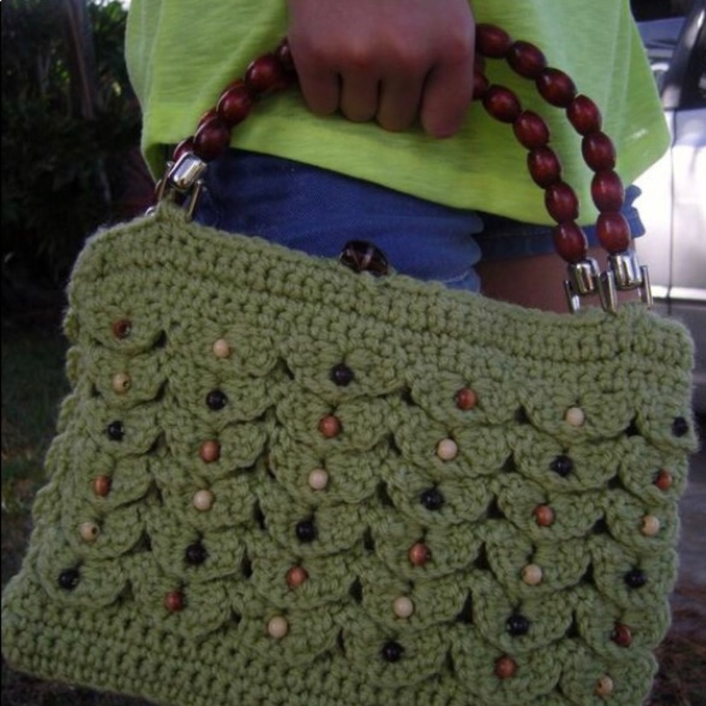 Handmade green beaded Crochet purse BOHO handbag